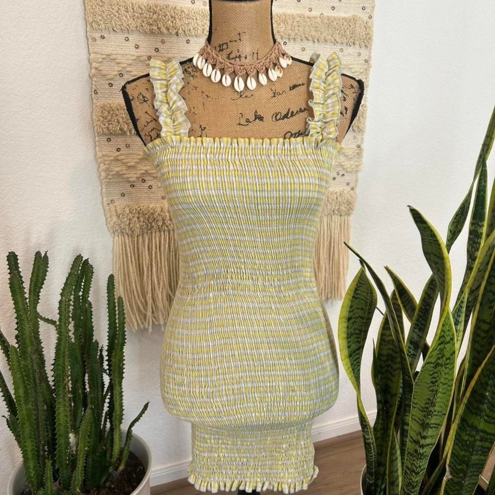 Yellow, grey and white plaid bodycon Emory Park dress xs